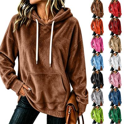 Damen Kapuzenpullover aus Flanell mit langen Ärmeln, Farbe, lässiges Pullover-Oberteil