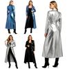 Women Ankle Length Metallic Trench Coat Turn-down Collar One Button Long Sleeve Jacket for Street Club Party