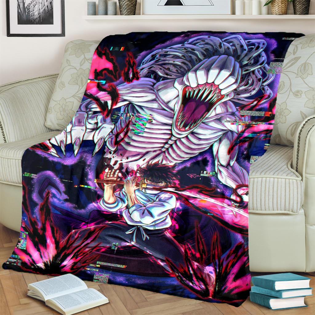 Jujutsu Kaisen Themed Print Blanket Warm Flannel for Bedrooms, Sofas, Beds, Chairs, Picnics, Travel