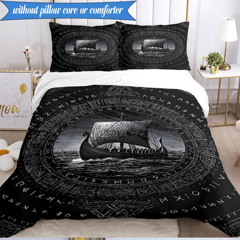 3PCS Viking Ship At Sea Bedding Set,Including 1pc Duvet Cover And 2pcs Pillowcases Perfect for Bedroom, Dormitory, Fan Christmas Gift