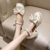 Mary Jane French high heels women's summer new pearl bow thick heel non-slip versatile small leather shoes bridesmaid shoes