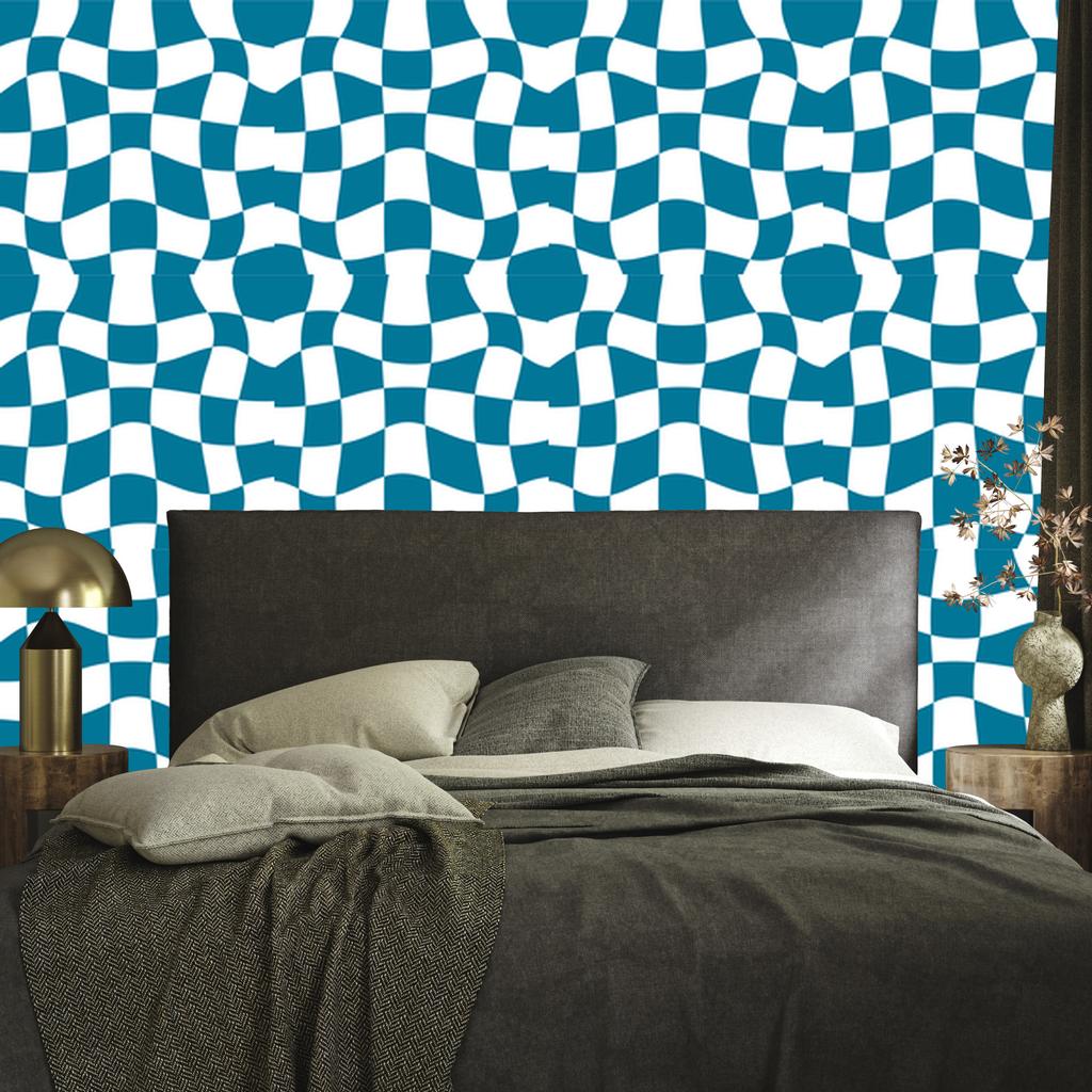Wallpaper Casual checkerboard turquoise and white, turquoise background 50x1000