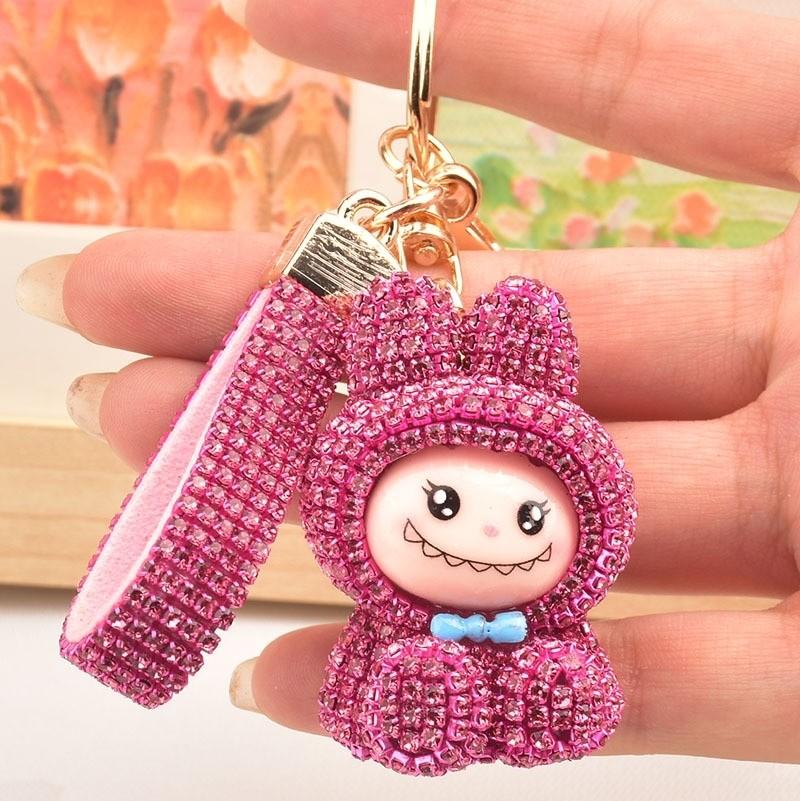 Internet Celebrity Labubu Keychain Creative Diamond Studded Labubu Doll Car Key Accessories Exquisite Women's Bag Pendant