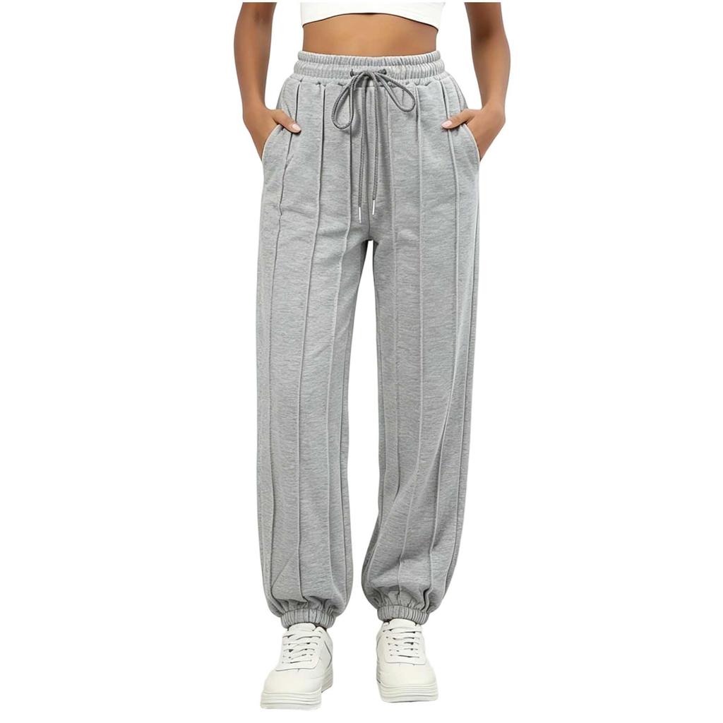 Women's Casual Color Loose Fit Drawstring Pants with Pockets and Tapered Cuffed Hem