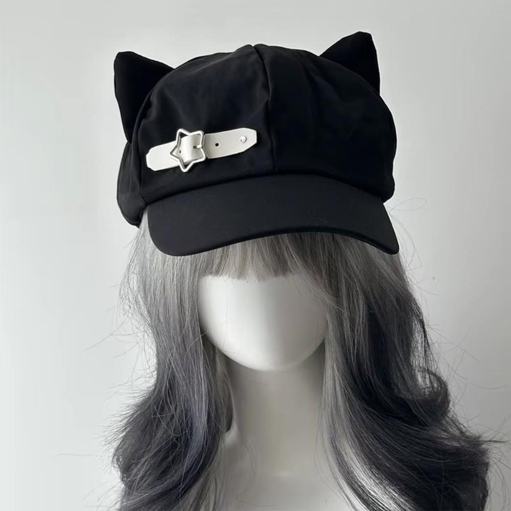 Cappello Piatto Gotico Ispirato ad Harajuku con Orecchie da Gatto e Zip Cappello da Sole Moda Lolita Berretto Cappello Donna Ragazze