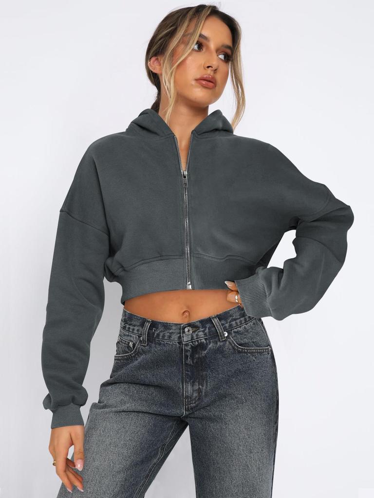 Women's Cropped Hoodie with Full Zip In Multiple Colors