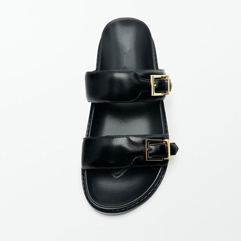 Fashion 2025 Woman Strap Buckle Slippers Casual Beach Slides Shoes Ladies Flats Thicken Soled Pantuflas Girls Outside Hook&Loop Sandals