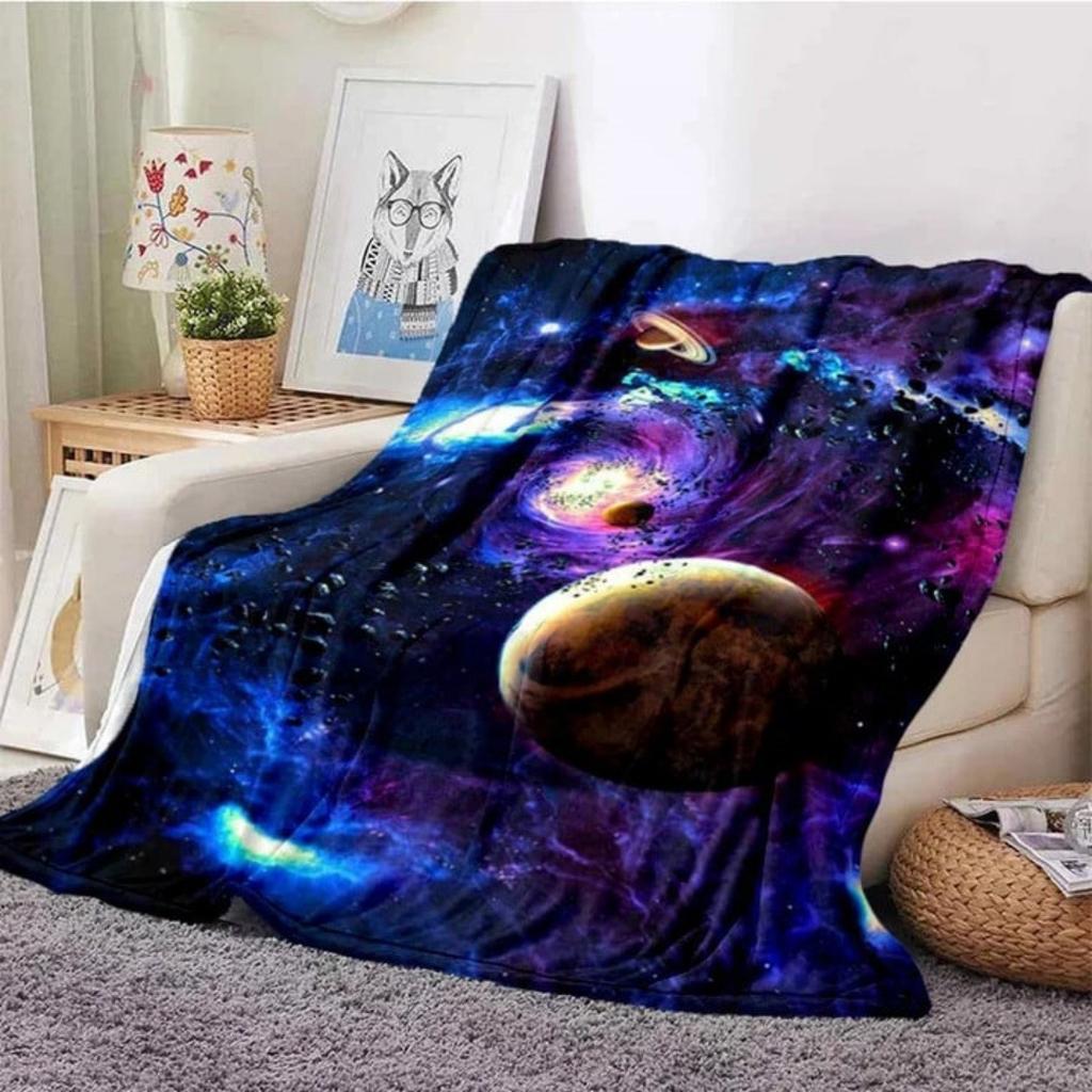 Galaxy Stars In Space Digital-printed Polyester Bedroom Velvet Flannel Cover Blanket Fleece Soft Sofa Cover Blankets for Beds