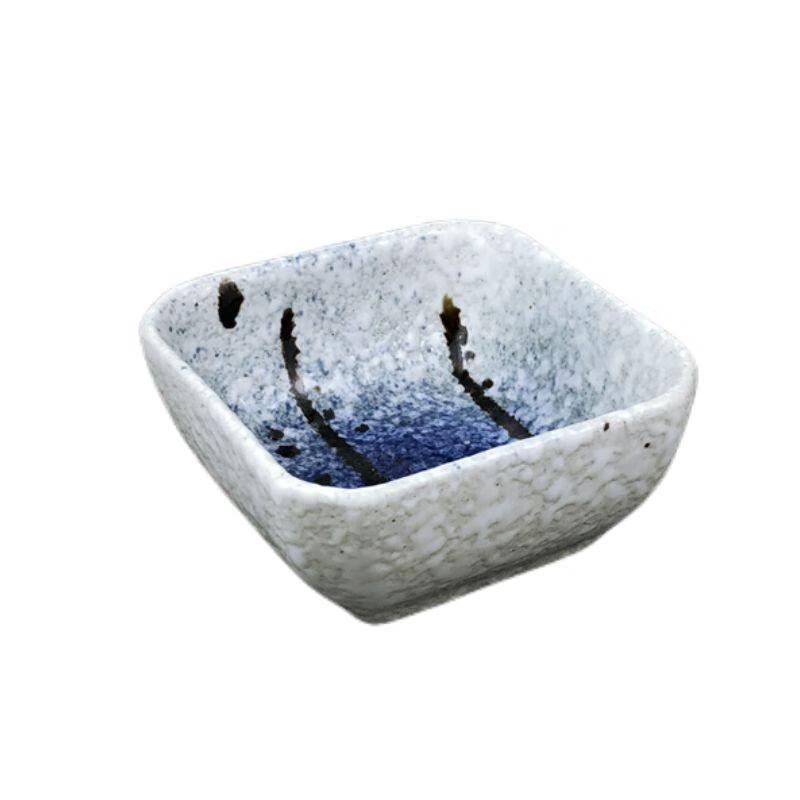 Qianxing Japanese Ceramic Square Sauce Dishes, White Dots Blue