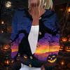 Women's Long Sleeve Knit Cardigan with Halloween Print Button Front for Holiday Party