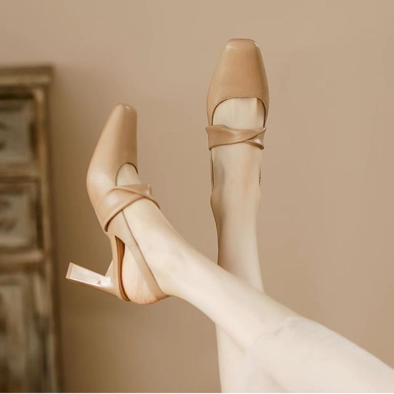 Sandales à talons hauts pour femmes à la mode Bout carré Chaussures chunky 2025 Élégantes Escarpins à boucle peu profonds Robe de mode Été Zapatillas Mujer