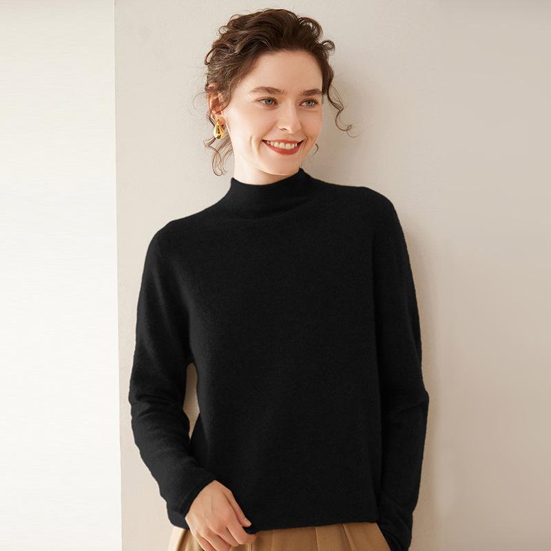 2025 Women's Autumn-Winter Pure Cashmere Half-High Neck Loose Knit Sweater Pullover