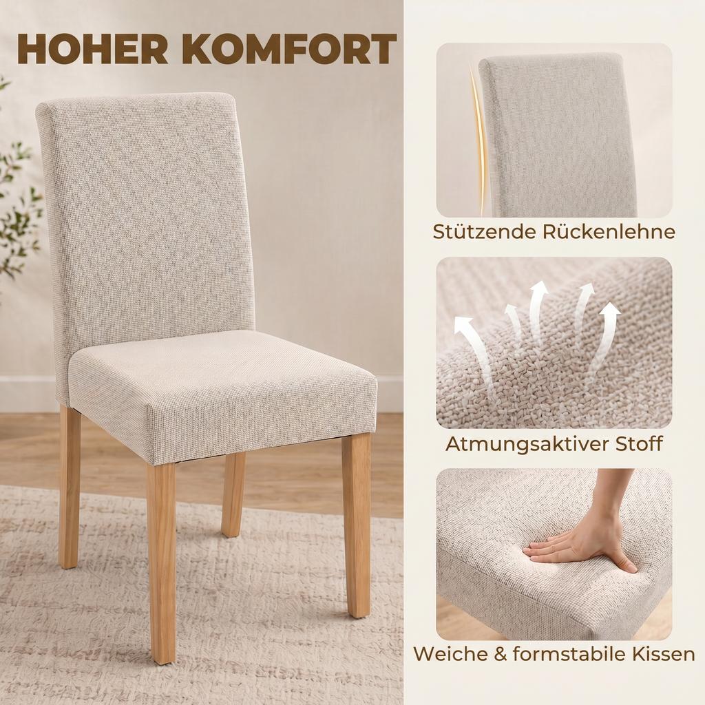 Dining Chairs Set of 2, Modern Linen Upholstered Chairs with Padded Seat and Backrest, Rubberwood Legs