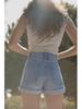 High-Waisted French Style Rolled Hem Denim Shorts