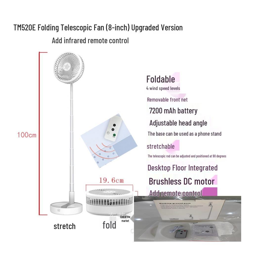 Portable USB Rechargeable Foldable Fan, Silent, Perfect for Home, Desktop, or Floor Use
