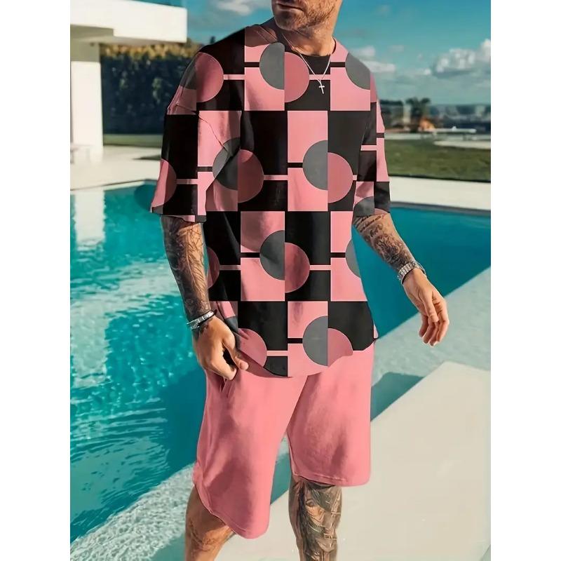New T-shirt Set 3d Printed Digital Ball Suit Pattern Men's Summer Fashion Casual Street Style Crew-neck T-shirt And Shorts