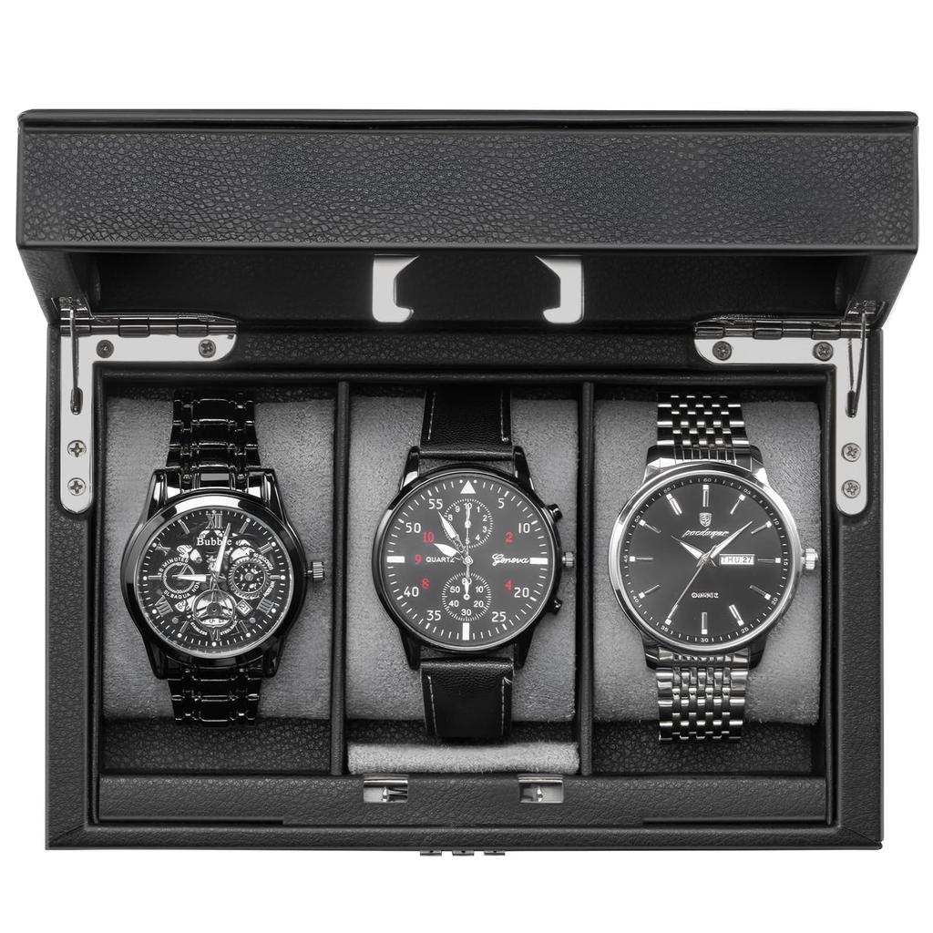 ProCase Watch Case for Watch Box with Password Watch Organizer with Glass Display Storage Case Men, 3-Piece Lock, Top,