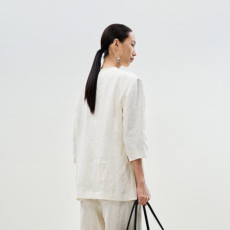 Women's Hemp Linen Collarless 3/4 Sleeve Jacket