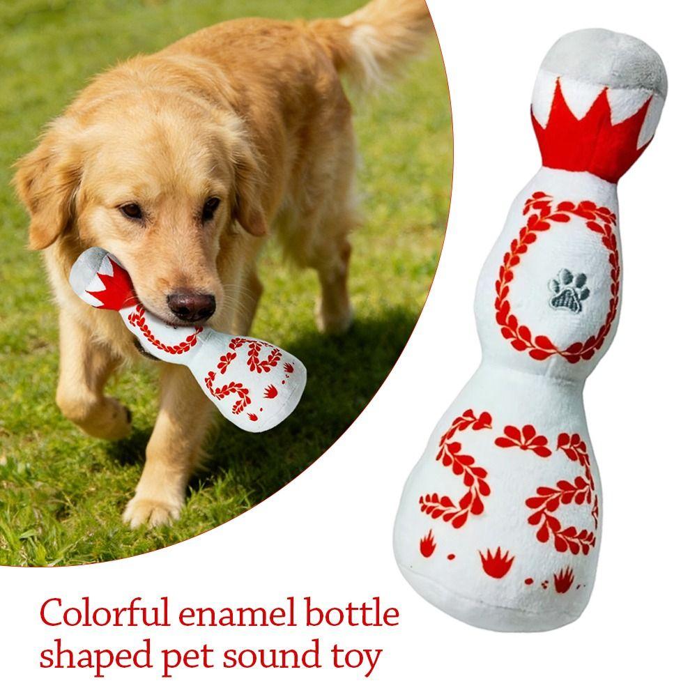 26cm Tooth Cleaning Plush Dogs Toy Bottle Shape Chew Toy Portable Squeaky Toy