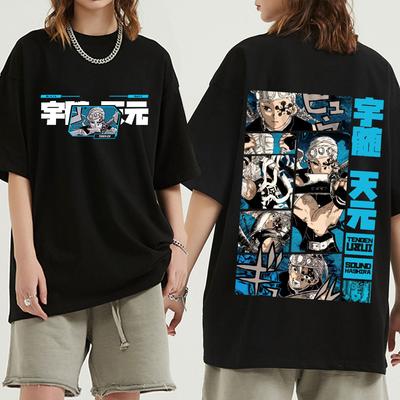 Anime Demon Slayer T-Shirt Manga Tengen Uzui Augen Unisex WoUnisex Mode T-Shirt Tops Streetwear Casual T-Shirts Übergroße Harajuku
