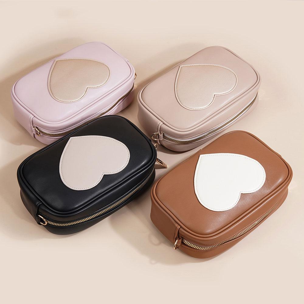 Fashi Heart Pattern Leather Bag Color Block Women Crossbody Bag Mini Portable Coin Purse Card Holder For Woman Daily Use
