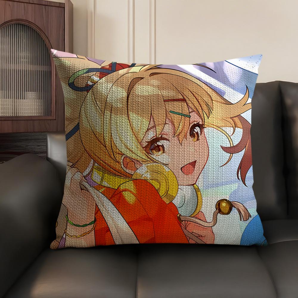 Yoimiya Genshin Impact Cute Cushion Cover Natural Linen Organic Fabric DoubleSided Printing Sofa Home Decor Gift Pillow Case