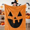 Spooky Orange Pumpkin Print Flannel Throw Blanket Soft Lightweight Bed Sofa Cover, Cozy Decorative Warm Fleece Rug for Halloween Party Decor