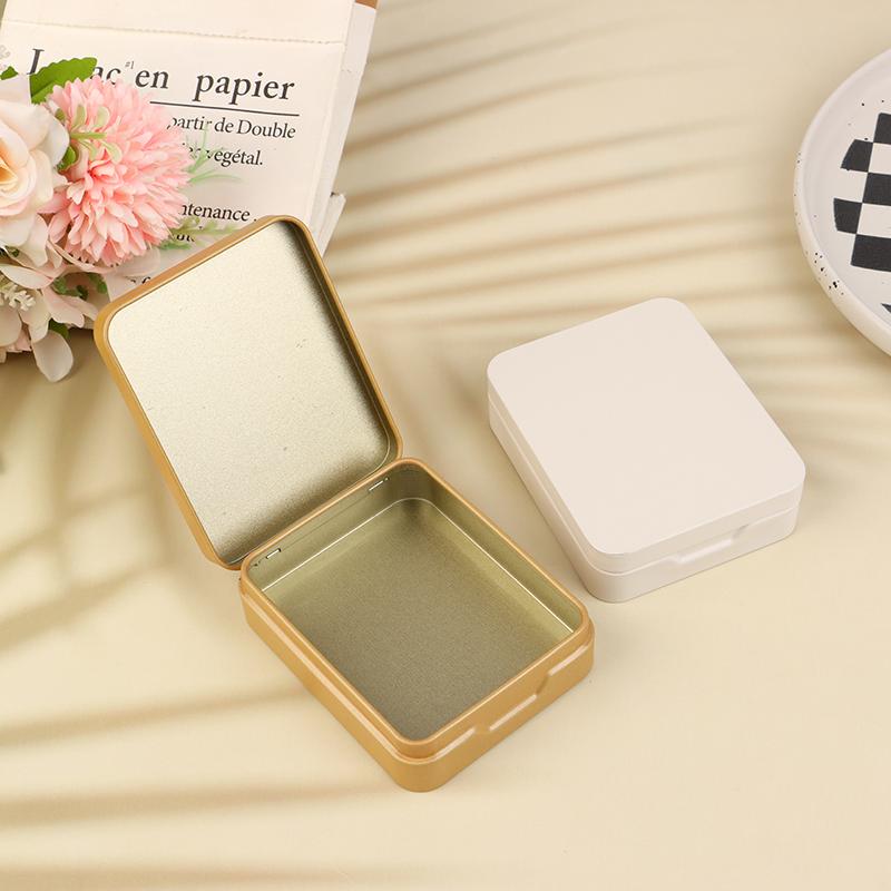 1Pc Tinplate Storage Boxes Metal Rectangular Empty Mini Box Tinplate Candy Pill Cases Hinged Containers Jewelries Organizer