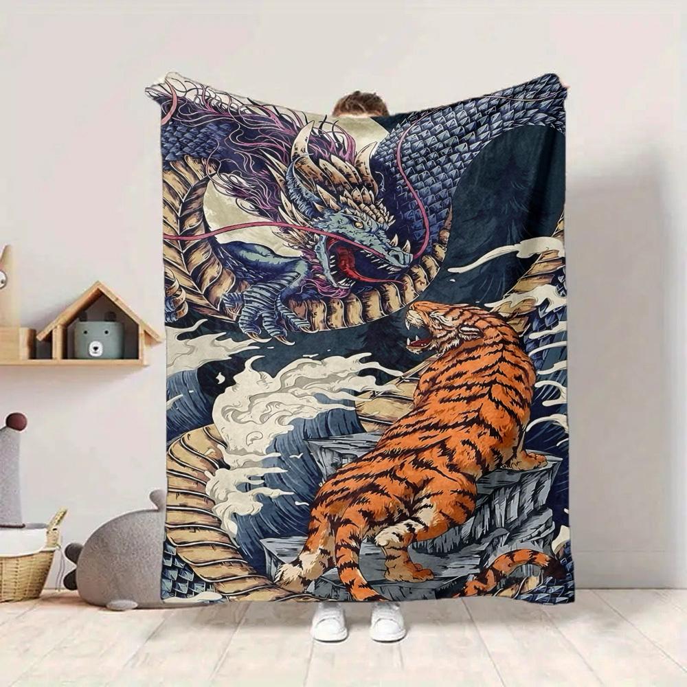 1pc Dragon Tiger Print Blanket - Perfect Gift for Birthdays, Christmas & Halloween- Soft, Warm & Versatile yy250909090