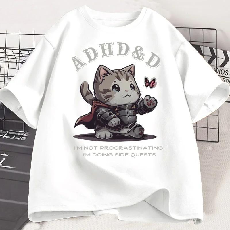 

ADHDD Im Not Procrastinating Cat Tshirt Funny Graphic Printed Tshirts Short Sleeve Summer LooseTees Tops Graphic T Shirts Y2K S