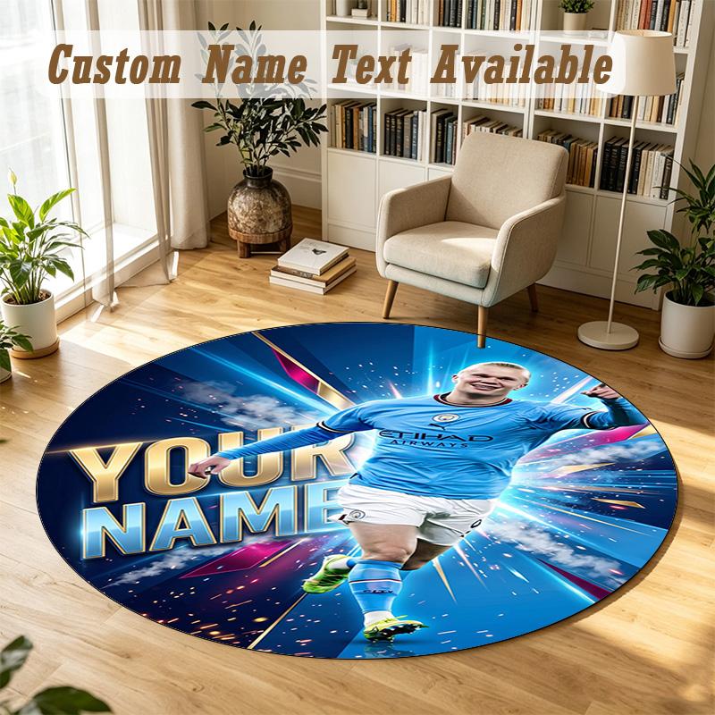 Round Rug Custom NameErling Haaland Pattern Non Slip Carpet Home Floor Decor