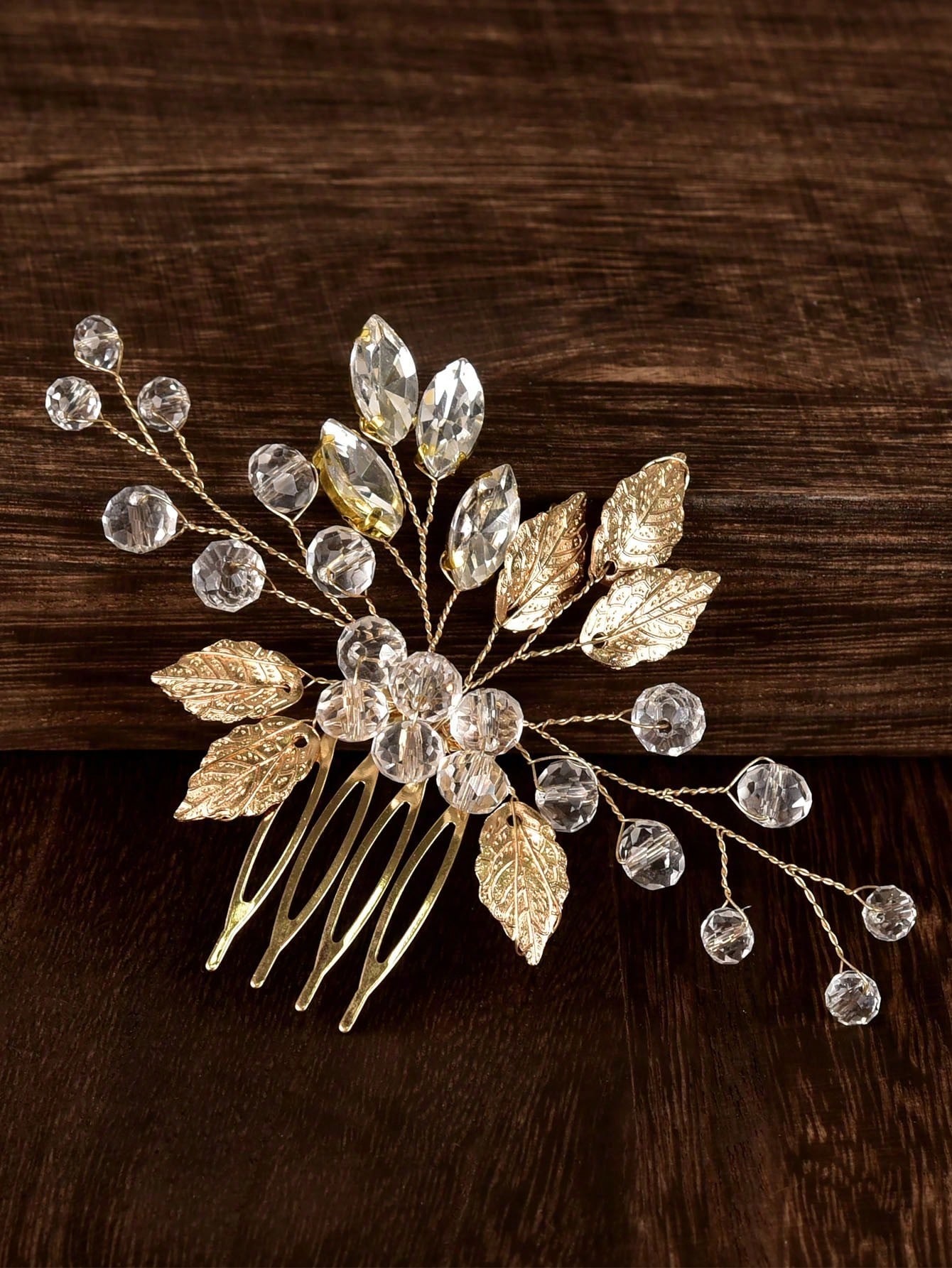 

Гребень для волос ручной работы с листьями и кристаллами, аксессуар для волос для свадебной вечеринки, королевский, школьные вещи, колледж one-size белый