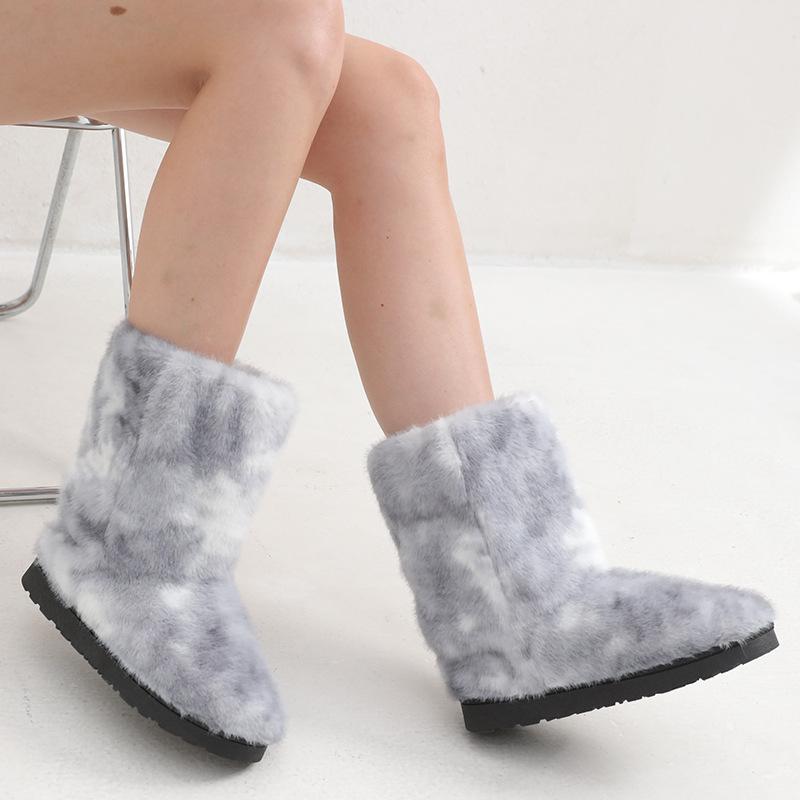 

Жіночі чоботи зі штучного хутра Пухнасті Y2k Зимові снігові черевики Пухнасті Теплі Короткі Чоботи до середини ікри з хутряною підкладкою Вуличні Нековзкі Черевики до щиколотки для жінок 44 чорний колір сірий