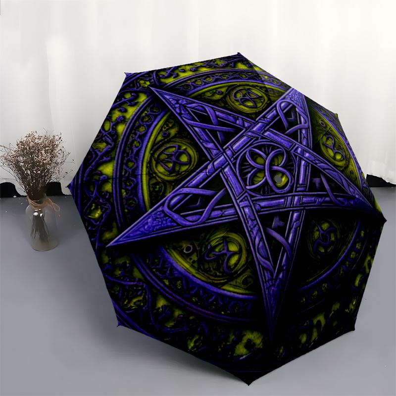 Pentagram Symbol Wall Art Decor, Purple and Green Wiccan Decorations for Home, Office, or Bedroom, Spiritual Protection and Magic Energy Umbrella, Cut