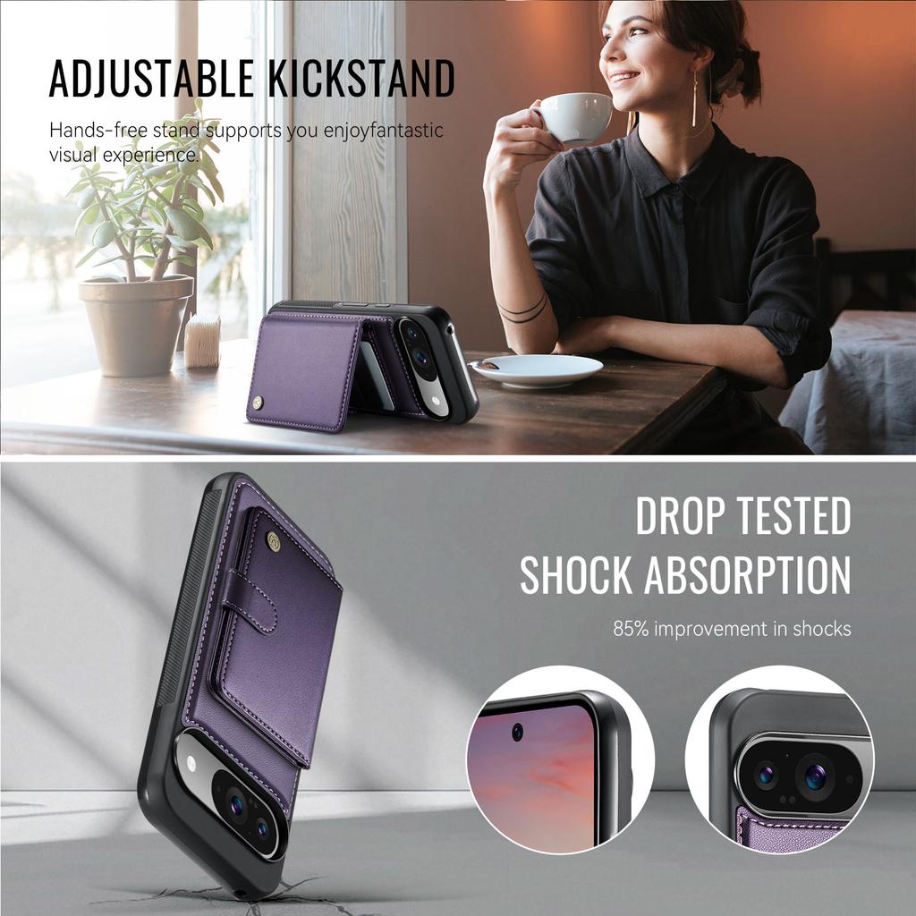 For Google Pixel 9 Pro/Google Pixel 9 Case JEEHOOD J09 RFID Blocking Card Holder Leather Back Phone Cover Magnetic Case