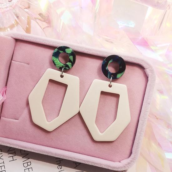 Circle Hollow Hexagon Acrylic Long Dangle Women Stud Earrings Jewelry