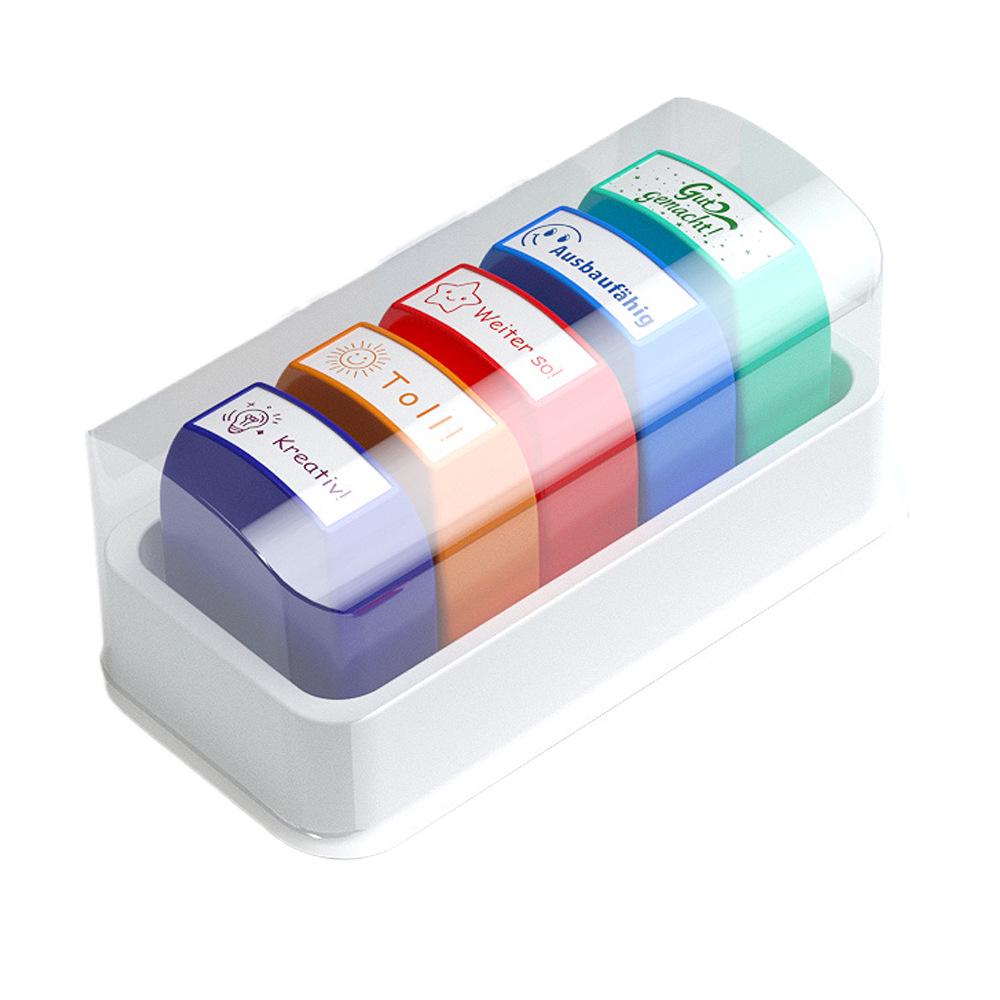 

Colorful German & French Teacher Stamps Set - 8 Motivational and Encouraging Designs for Classroom & Homework