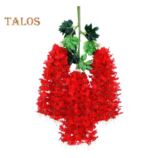 

12 шт. искусственных цветов глицинии, устойчивых к ультрафиолетовому излучению, искусственные цветы глицинии, подвесные искусственные цветы, виноградная лоза для патио, вечеринки, украшения для дома и интерьера красный