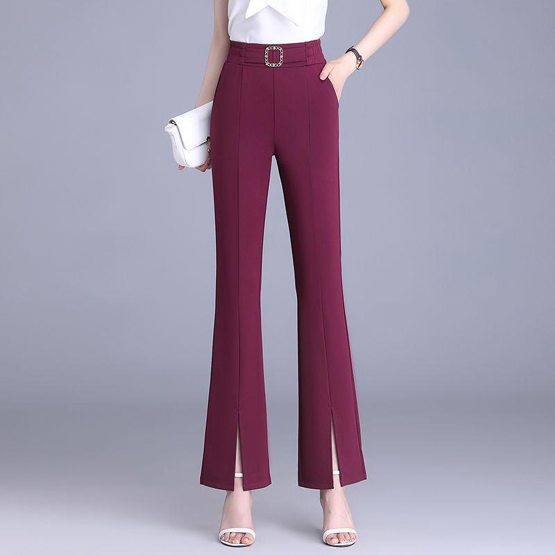 Women s High-Waisted Split Flare Pants - Slimming, Casual, Stretchy Elastic Waist, Versatile Wide-Leg Draping Suit Pants Burgundy Long Pants for 1.58m+