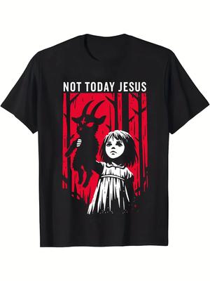 Herren Gothic Grafik T-Shirt - _Not Today Jesus_ mit Distressed Rotem Druck Lässiges Rundhals-Tee Baumwolle Bestseller Rundhals