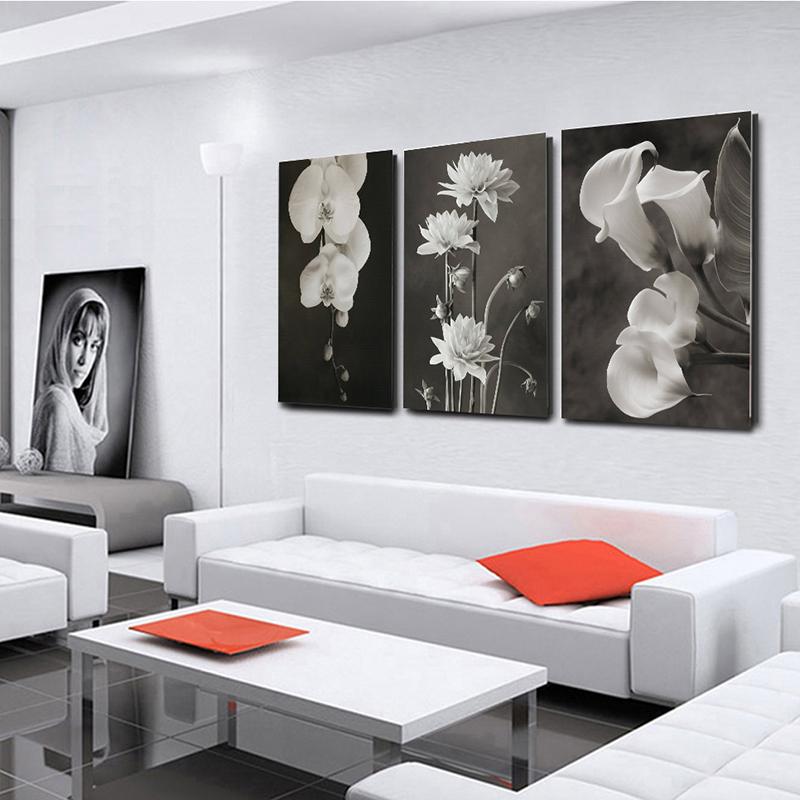 3PCS Black and White Beautiful Flower Canvas Painting Nordic Minimalist Posters Living Room Interior Wall Art Picture Home Decor