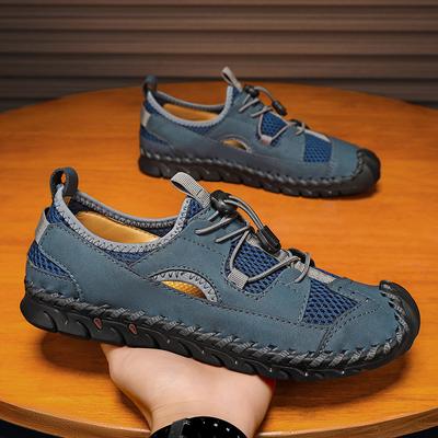 Men Handmade Hollow Breathable Shoes Mesh Lightweight Non-slip Sandals Comfortable Thick Sole Large Size Walking Sneakers