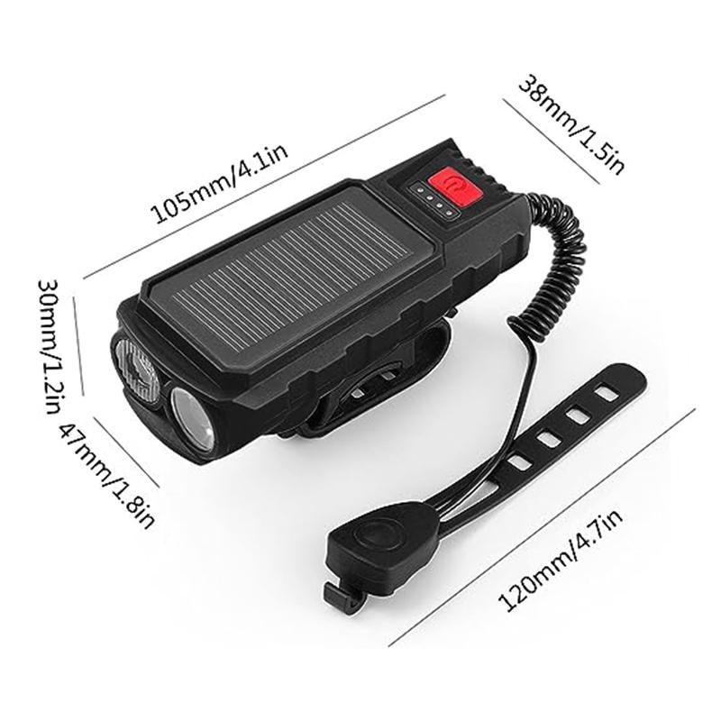 Solar Charging Bike Headlight With 130dB Horn 400LM 200M 2000mAh Waterproof 3 Modes Warning Flashlight For Road Mountain Bicycle
