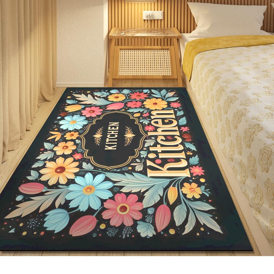 Beautiful Flowers Kitchen Mat Soft Thickened Kitchen Floor Mat Waterproof Non-slip Oil-proof Floor Mat Runner Rug