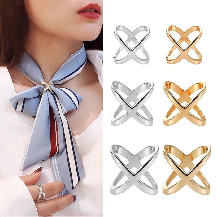 Gold Silver X Scarf Buckle Multipurpose Cross Hollow Smooth Scarf Shawl Buckle