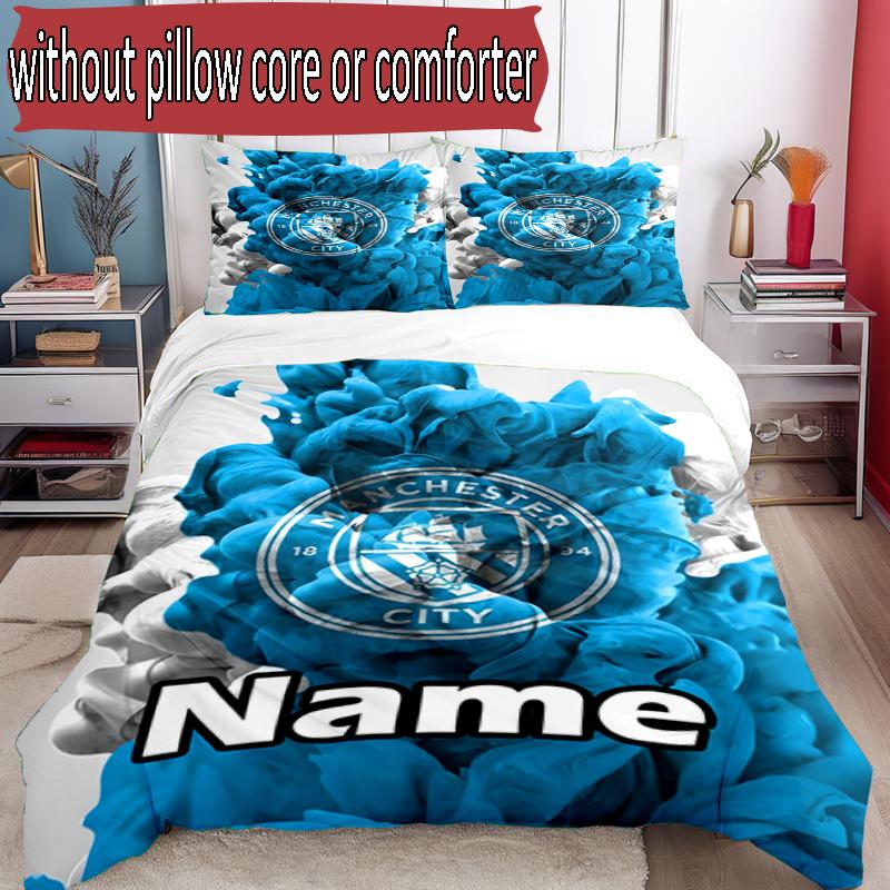 3pcs Duvet Cover Set (1*Duvet Cover + 2*Pillowcase, Without Core), Custom Name Manchester City FC Pattern Bedding Set, Home Bedroom Decor Gift