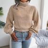 Women Loose Knit Turtleneck Sweater Long Sleeve All Match Fall Winter Mixed Color Lantern S-L