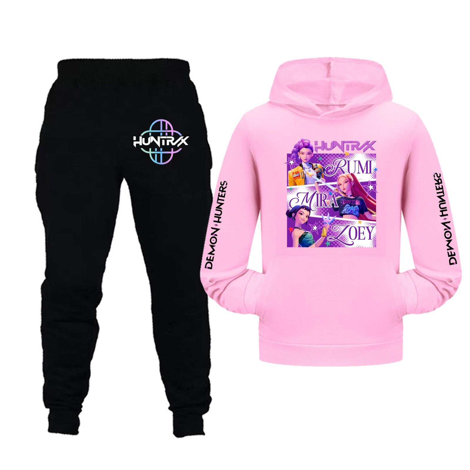 

Детский комплект для девочек с длинным рукавом, худи с капюшоном и брюки, для малышей и детей старшего возраста, 2 предмета 110 розовый