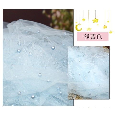 Nail Pearl Tulle Fabric Encryption Soft By The Meter for Yarn Dress Wedding Headwear Curtain DIY Sewing Cloth Smooth White Blue