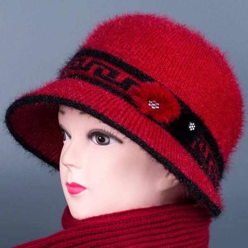 Winter Hat Women's Wool Hat Old Fleece Warm Knitted Hat Old Lady Ear Protector